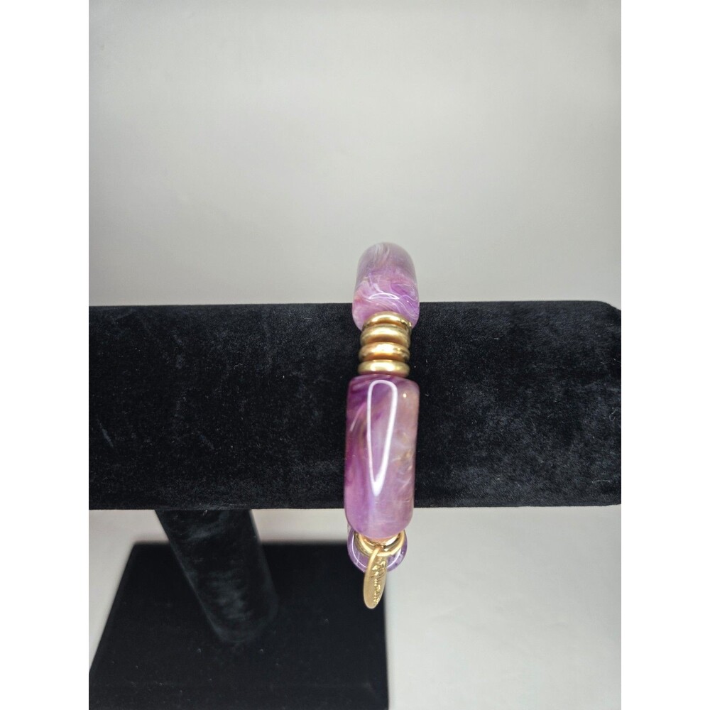 Plunder Stretch Bracelet with Purple and Gold Tone Beads